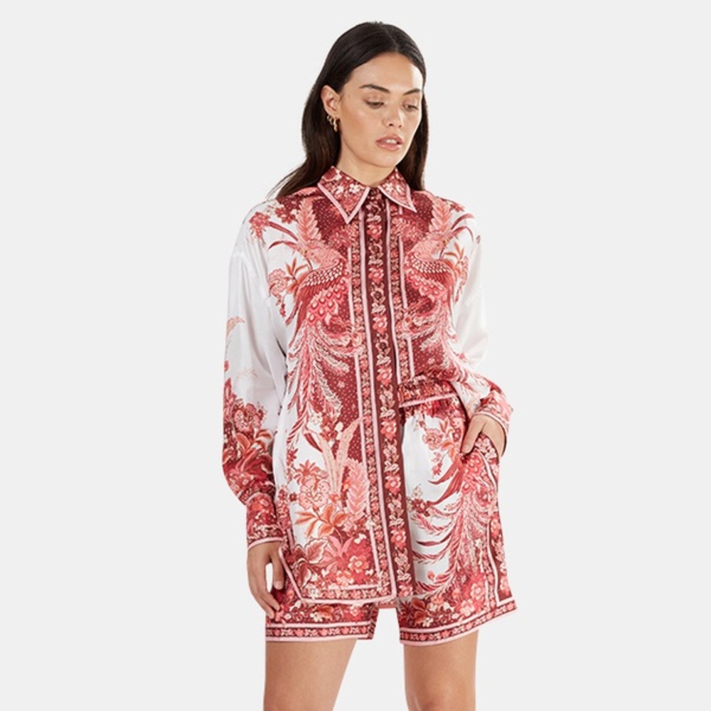 Zimmerman Wavelength Placement Silk Shirt in Pink Phoenix Size 2
